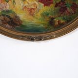 Oil on oval panel "bouquet of flower"