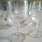 Set of 24 old engraved crystal foot glasses