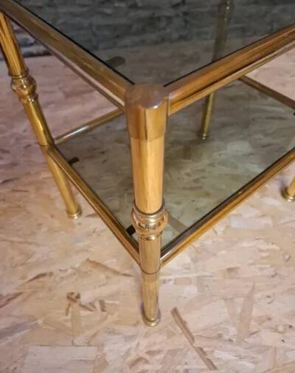 Bout de Canapé Style Maison Jansen - Laiton & Verre Fumé - 1970