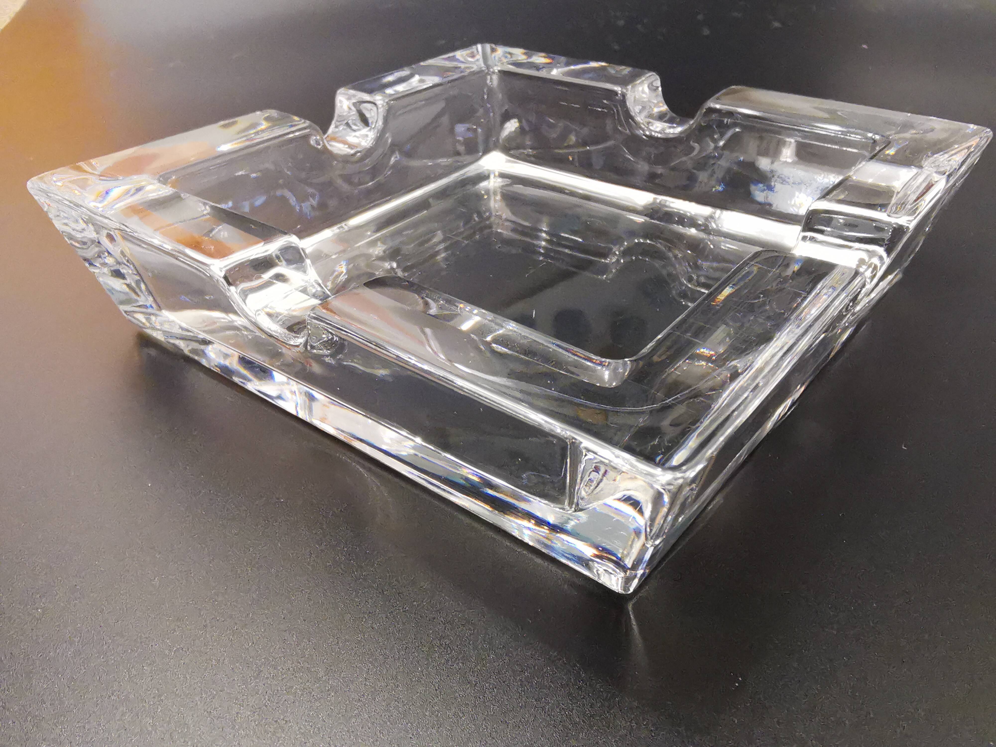 Imposing minimalist vintage crystal ashtray from the 70s