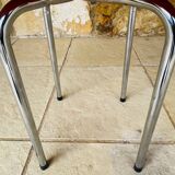 Tabouret vintage skaï orange et pieds chrome circa 70s