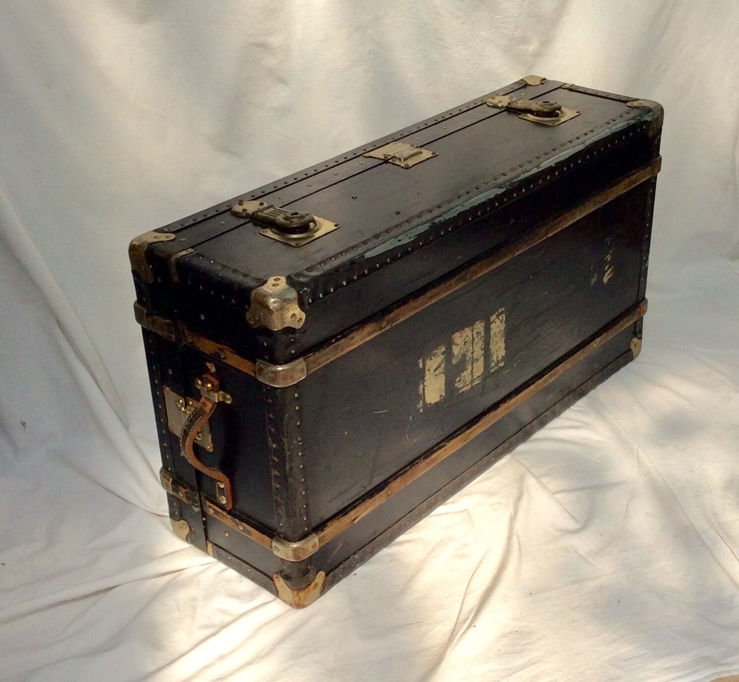 Old wooden and leather trunk
