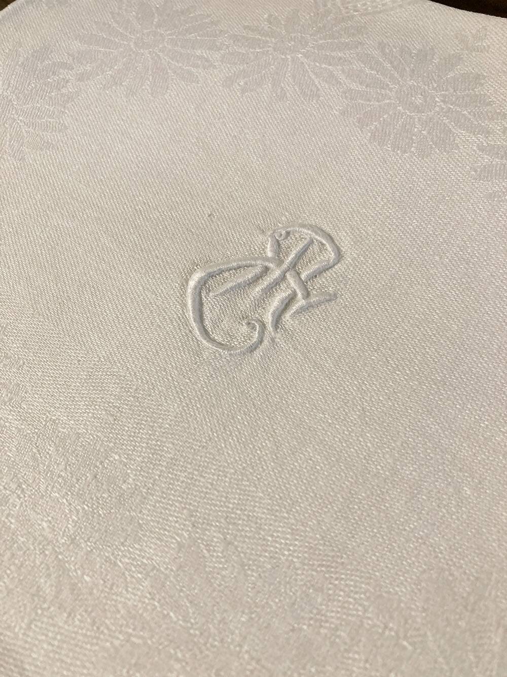 12 antique damask and monogrammed napkins