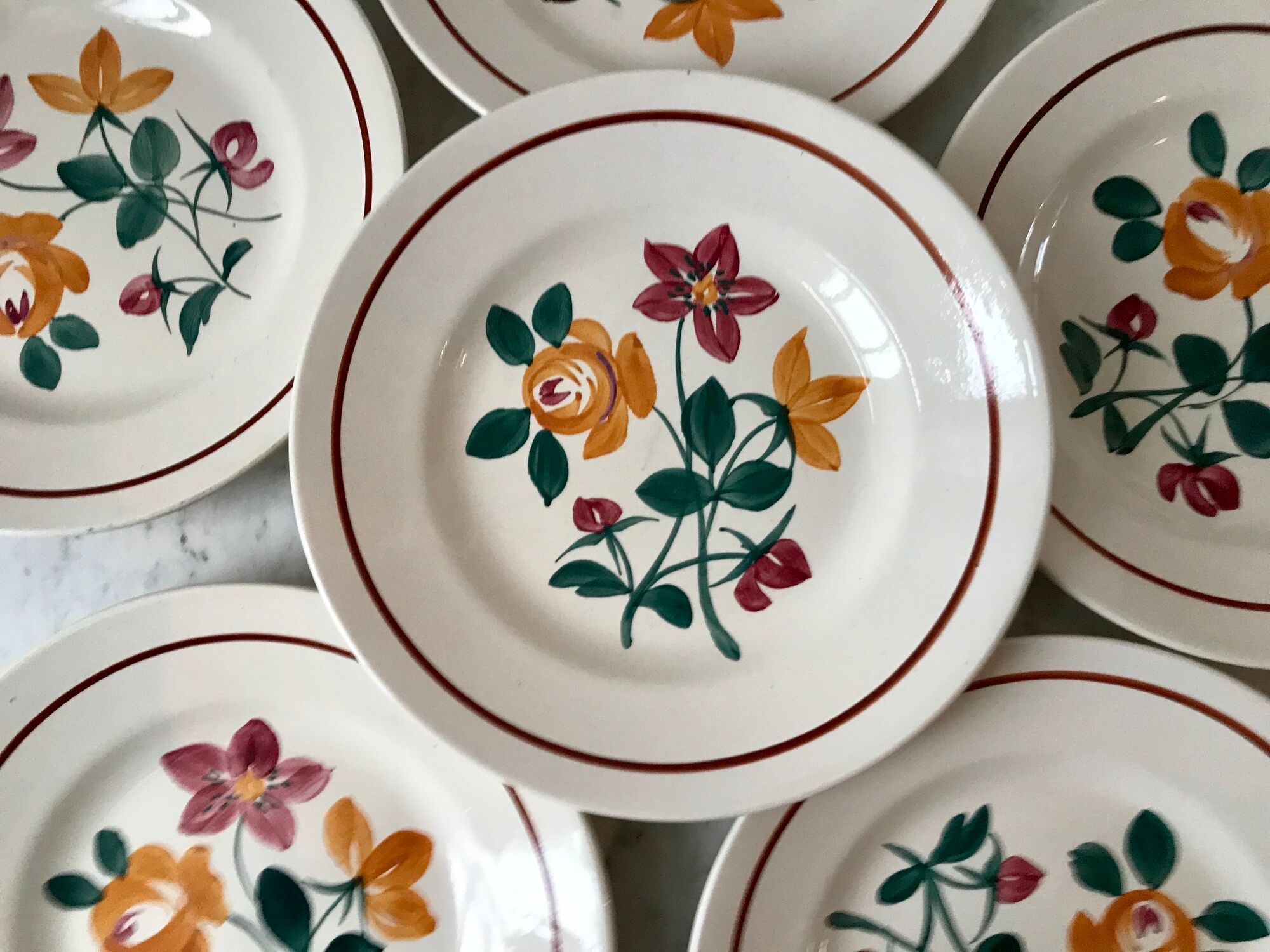 Set of 6 dessert plates Terre de fer Longchamp model Rohan early twentieth century