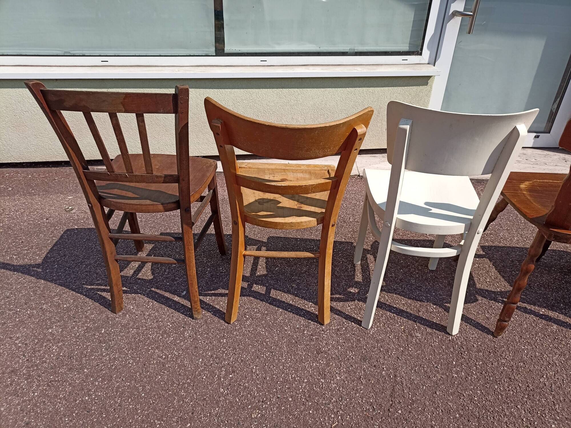 Set of 18 mismatched wooden bistro chairs - vintage