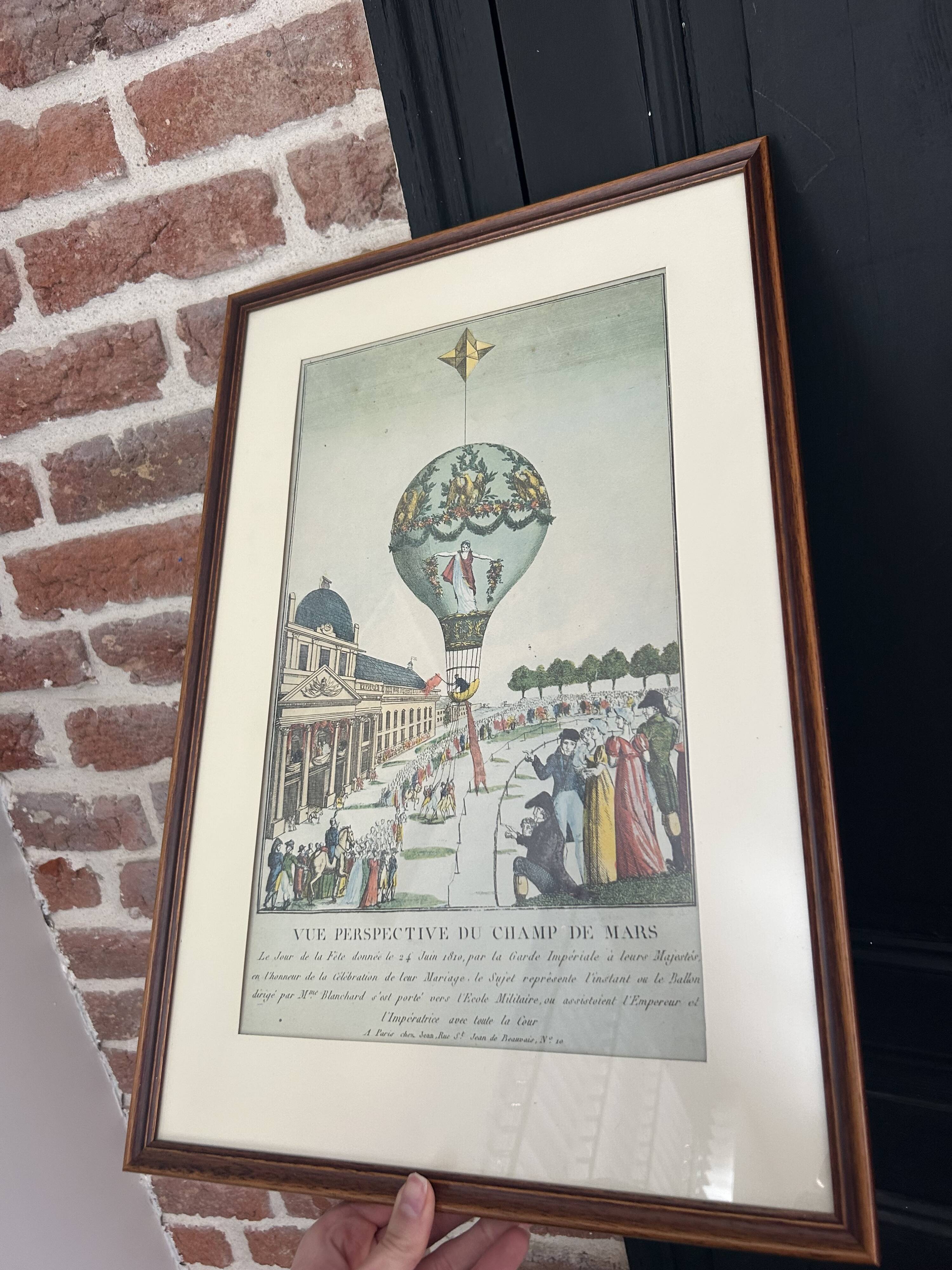 Old engraving – Perspective view of the Champ de Mars – Balloon ascent