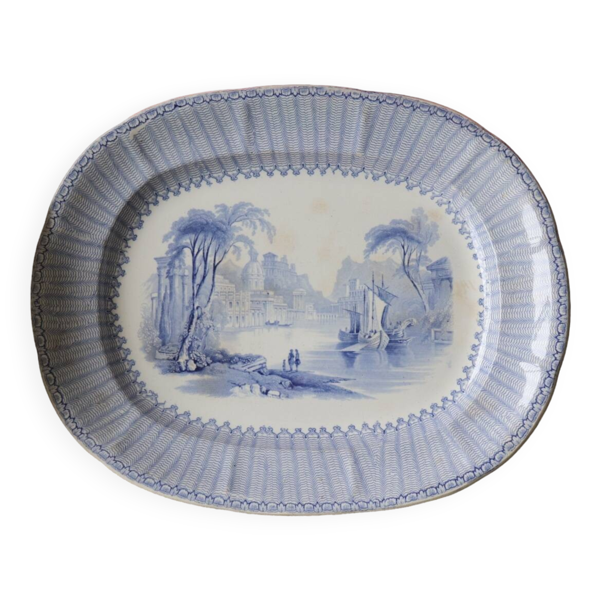 Large old longport iron blue earth dish