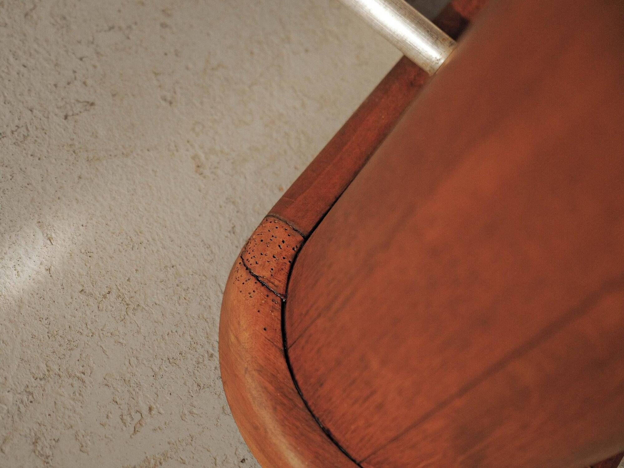 Art Deco table in oak and walnut with marquetry decoration, circa 1940.