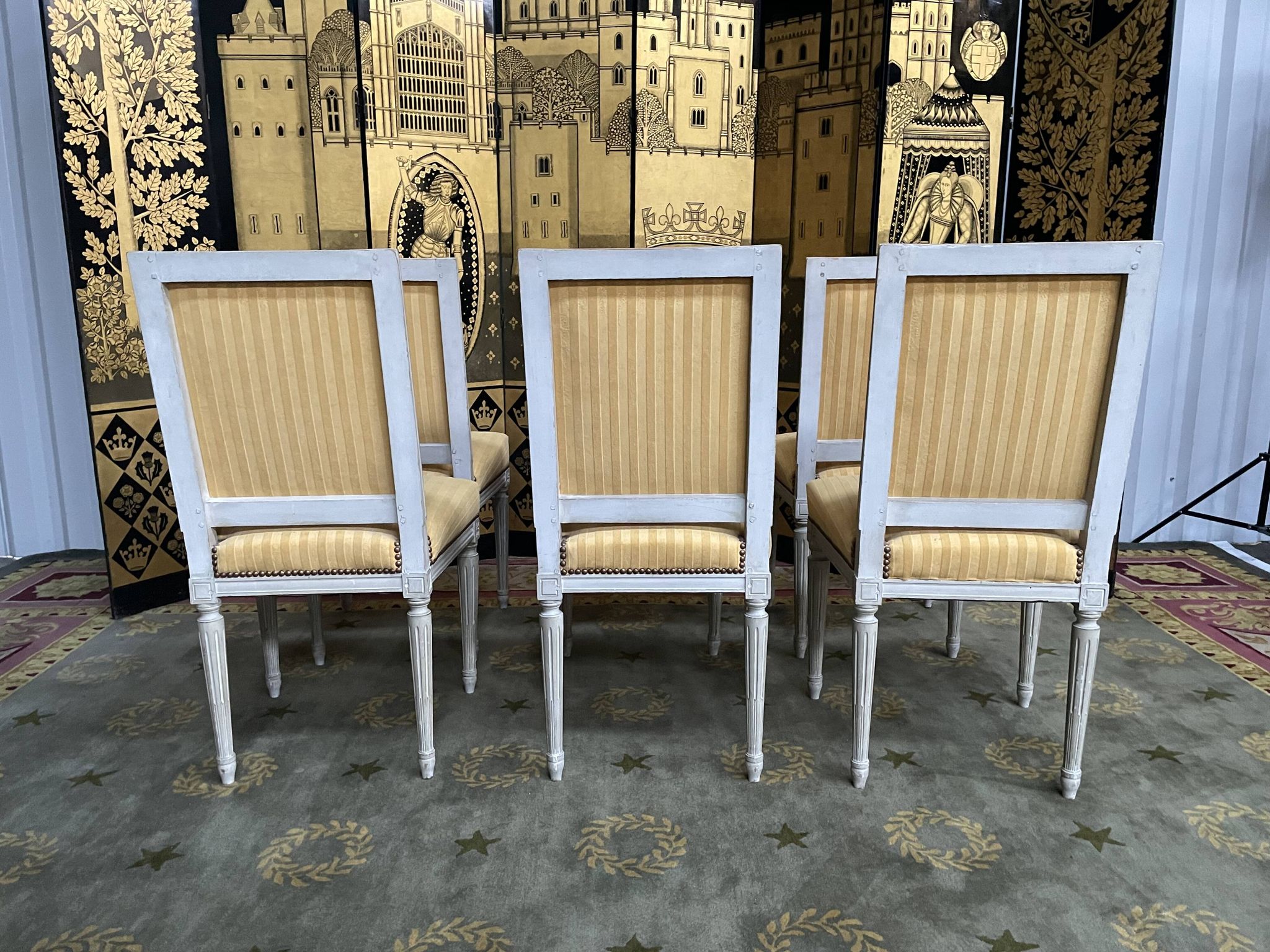 Suite of 6 louis XVI style chairs yellow velvet