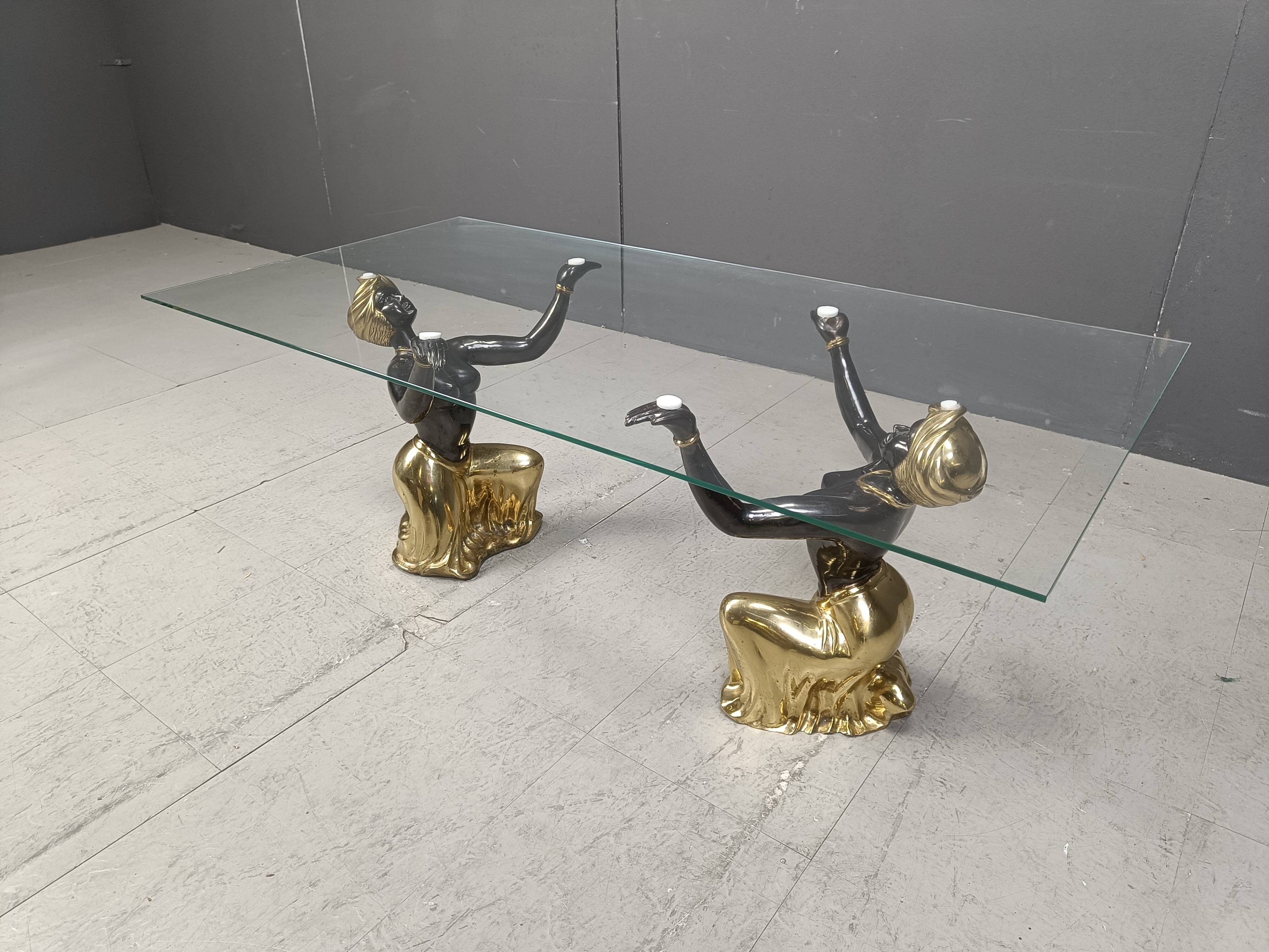 Vintage brass blackamoor coffee table, 1970s