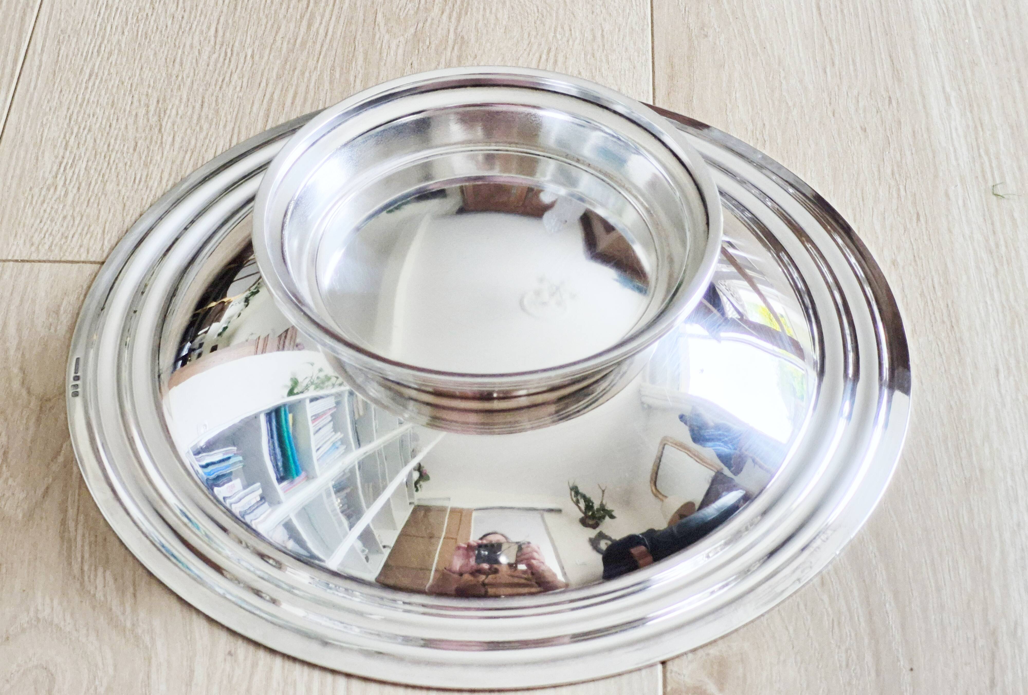 Dish on a silver-plated metal pedestal Christofle, made in France, compote dish.