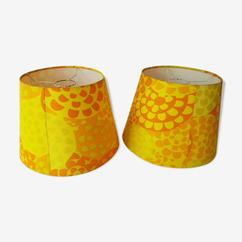 Paire d'abat jour vintage jaune orange pour suspension 1970