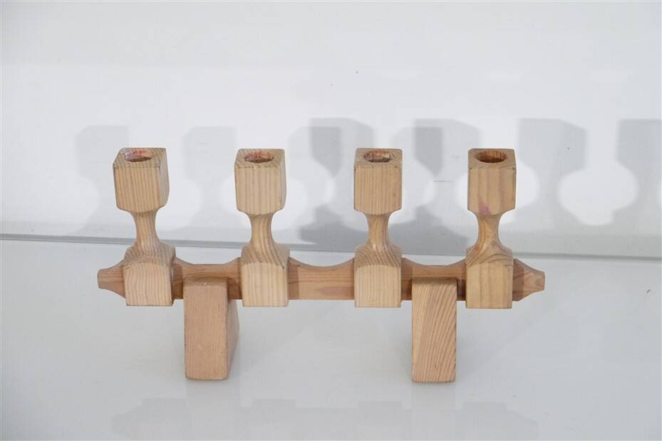 Vintage Scandinavian wooden candlestick 1970