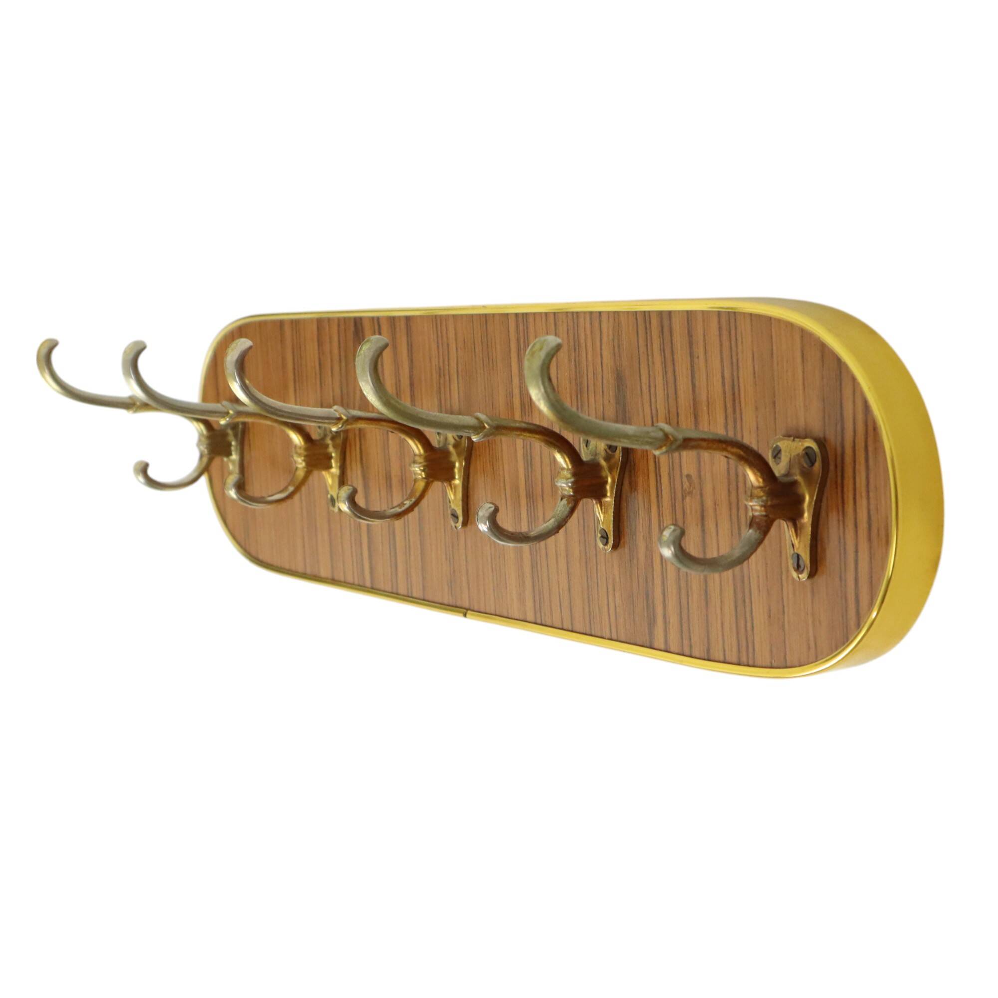 Vintage Rockabilly Coat Rack Fifties Design Wood Veneer Gold