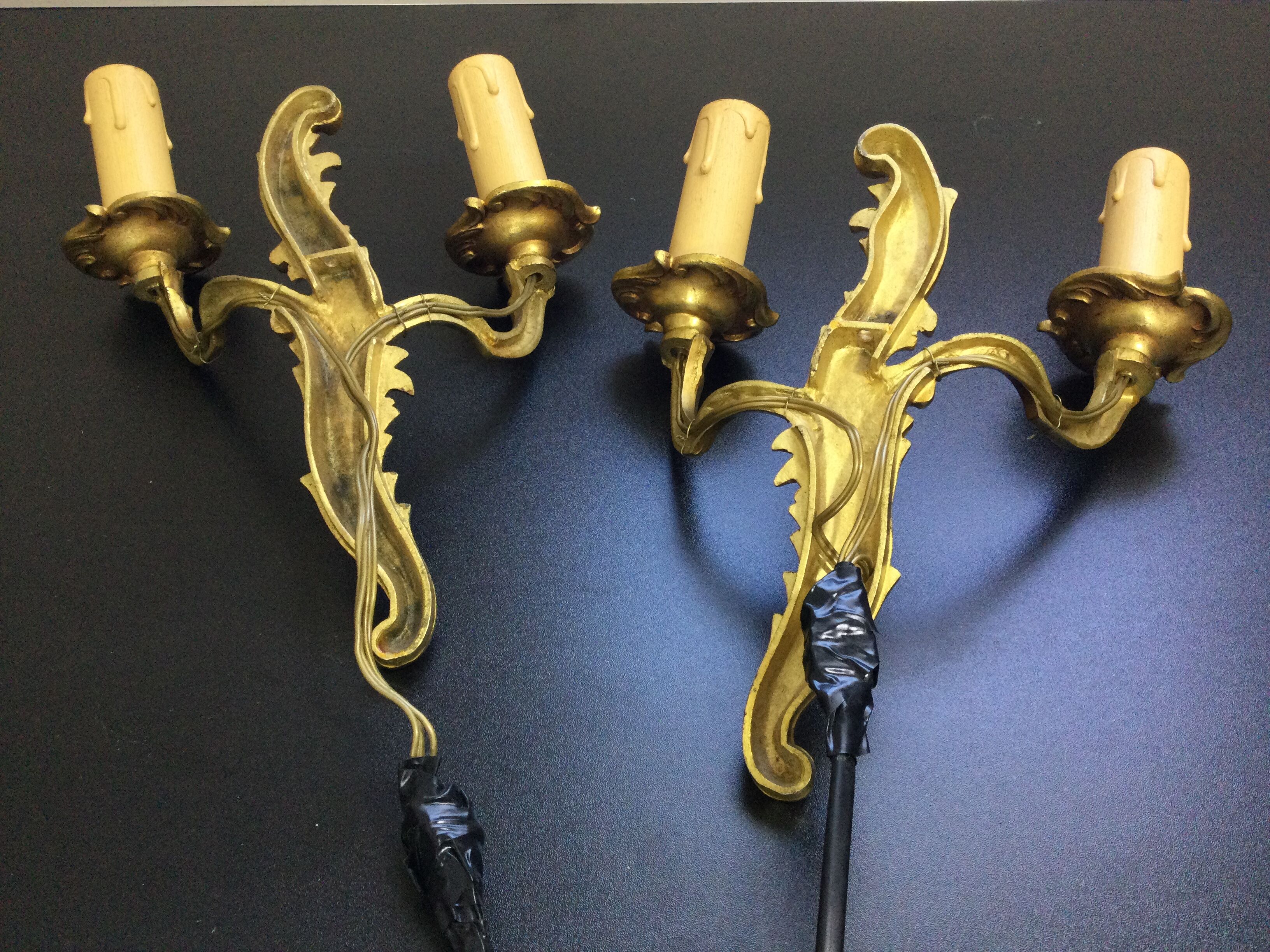 Pair of 2-light bronze sconces St Louis XV
