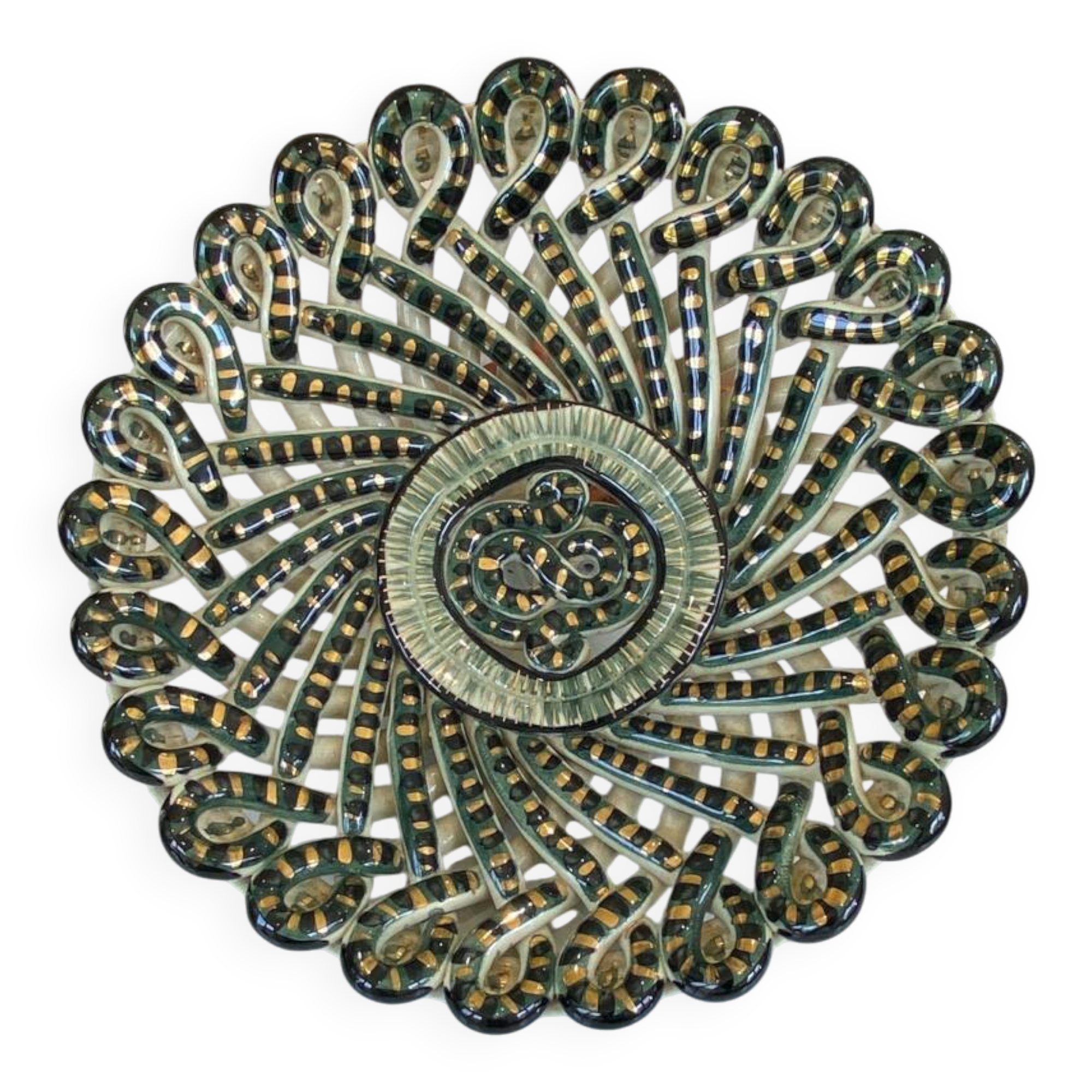 Large woven and twisted ceramic basket, Fase, Vallauris