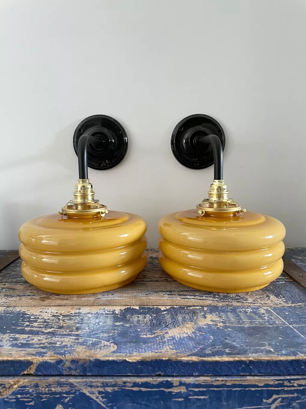 Pair of art deco opaline wall lights