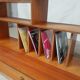 Vintage mid century library in teak used as wall unit shelf, room divider, media store