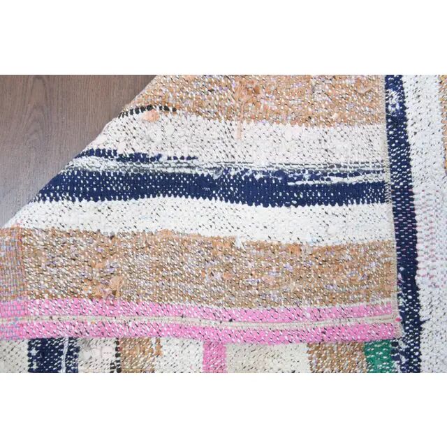 Vintage Turkish Hand-Knotted Wool Cotton White Kilim Runner Rug 78x228