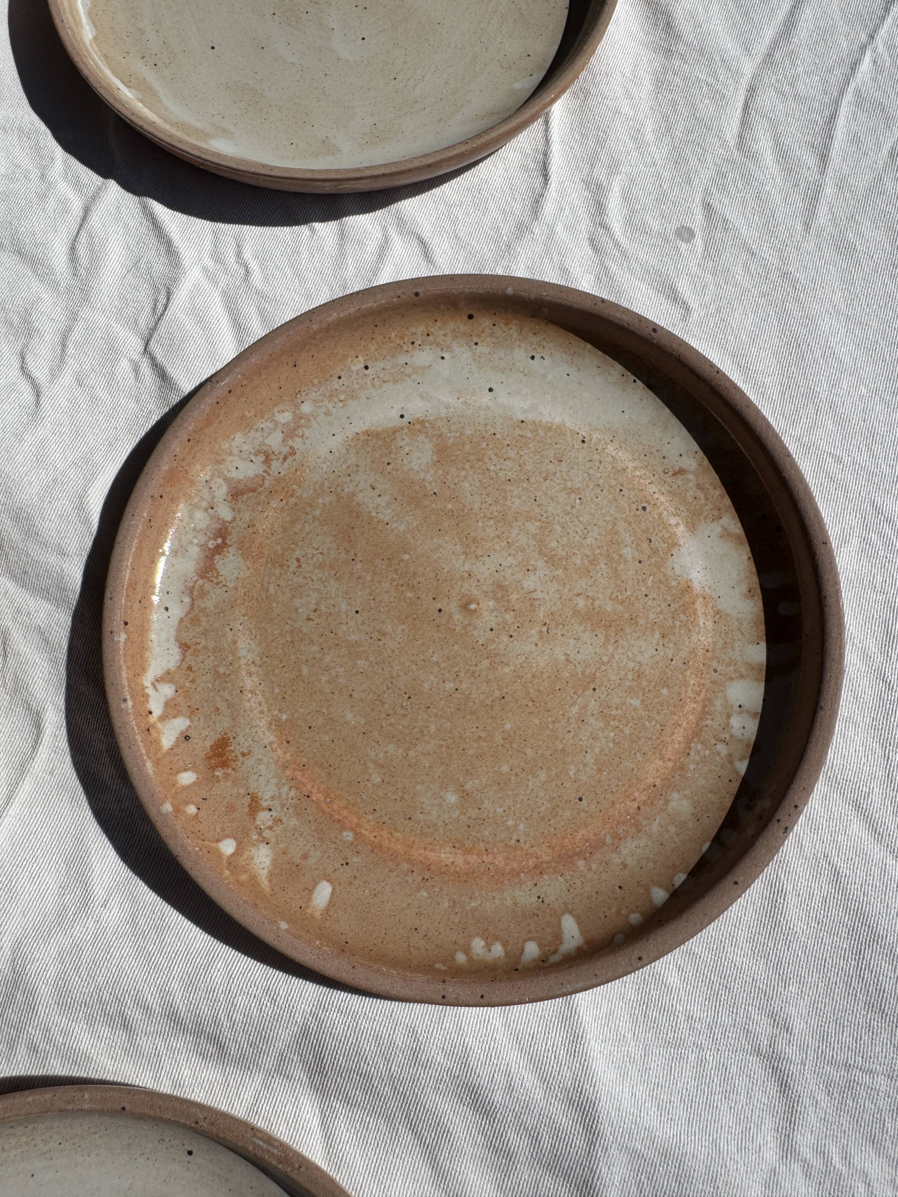 Lot de 11 assiettes en grès beige épais vintage D22,5