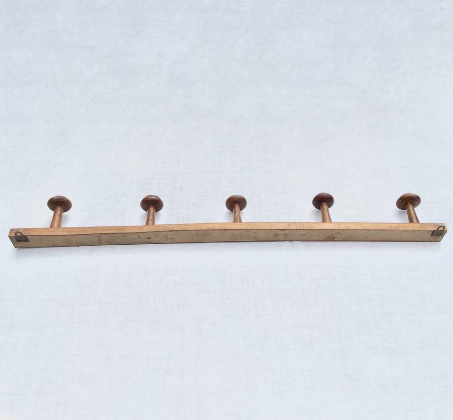 Vintage wall-mounted coat rack in solid wood with 5 hooks - Bistro style