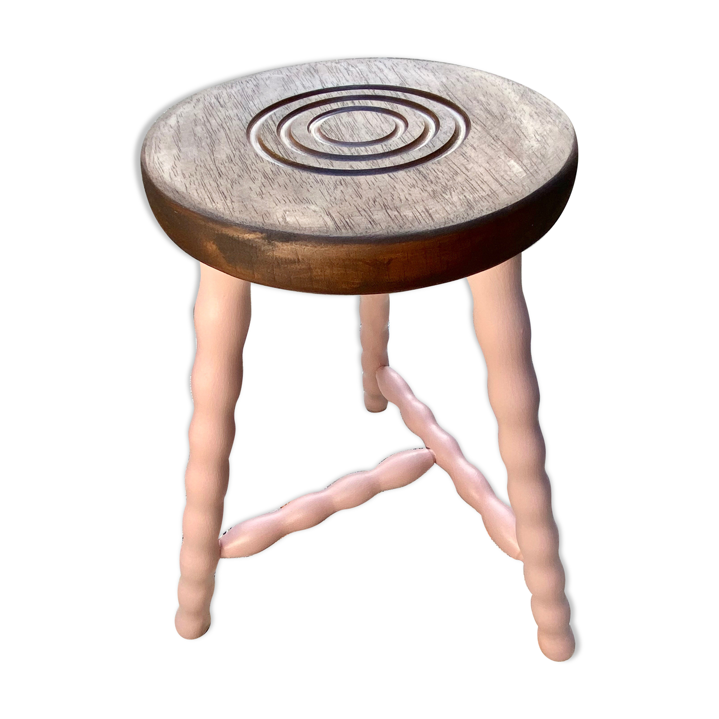 Tripod stool with spool legs in ballerina pink