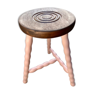 Tabouret tripode pieds bobine couleur rose ballerine