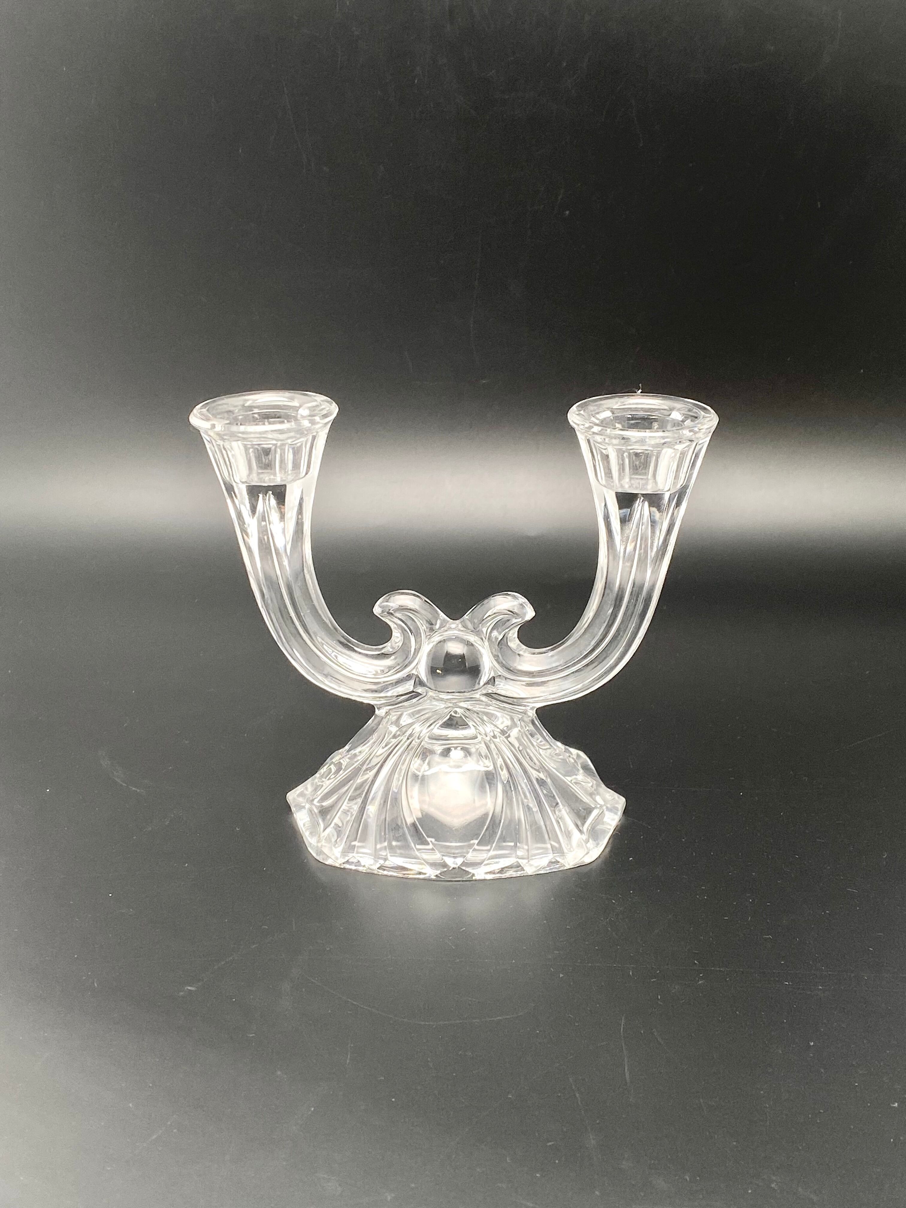 Chandelier double en verre travaillé transparent