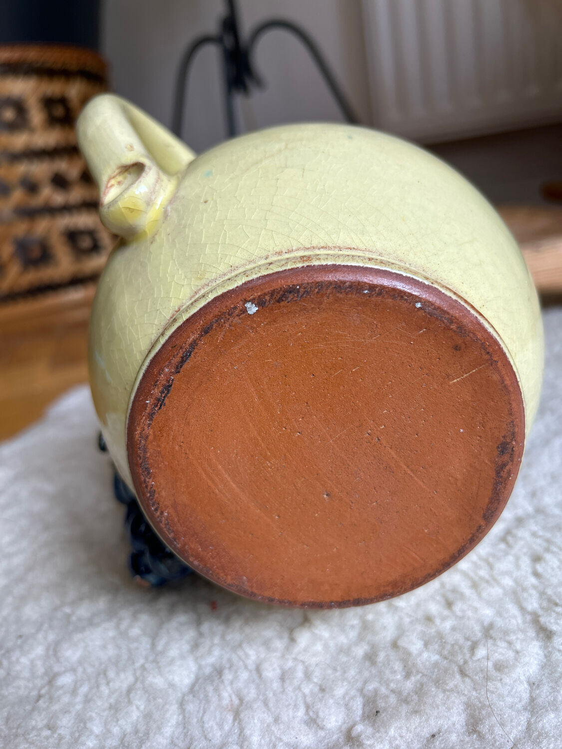 Earthenware jug/carafe HB with grape bunch slip decoration.