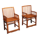 Rare Hongmu comb-back armchairs, hand-carved, late Qing dynasty, Asia