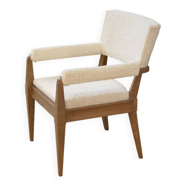 Fauteuil Art Déco moderniste en frêne et bouclettes écrues par Pierre Gouffé 1940’s