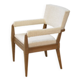 Fauteuil Art Déco moderniste en frêne et bouclettes écrues par Pierre Gouffé 1940’s