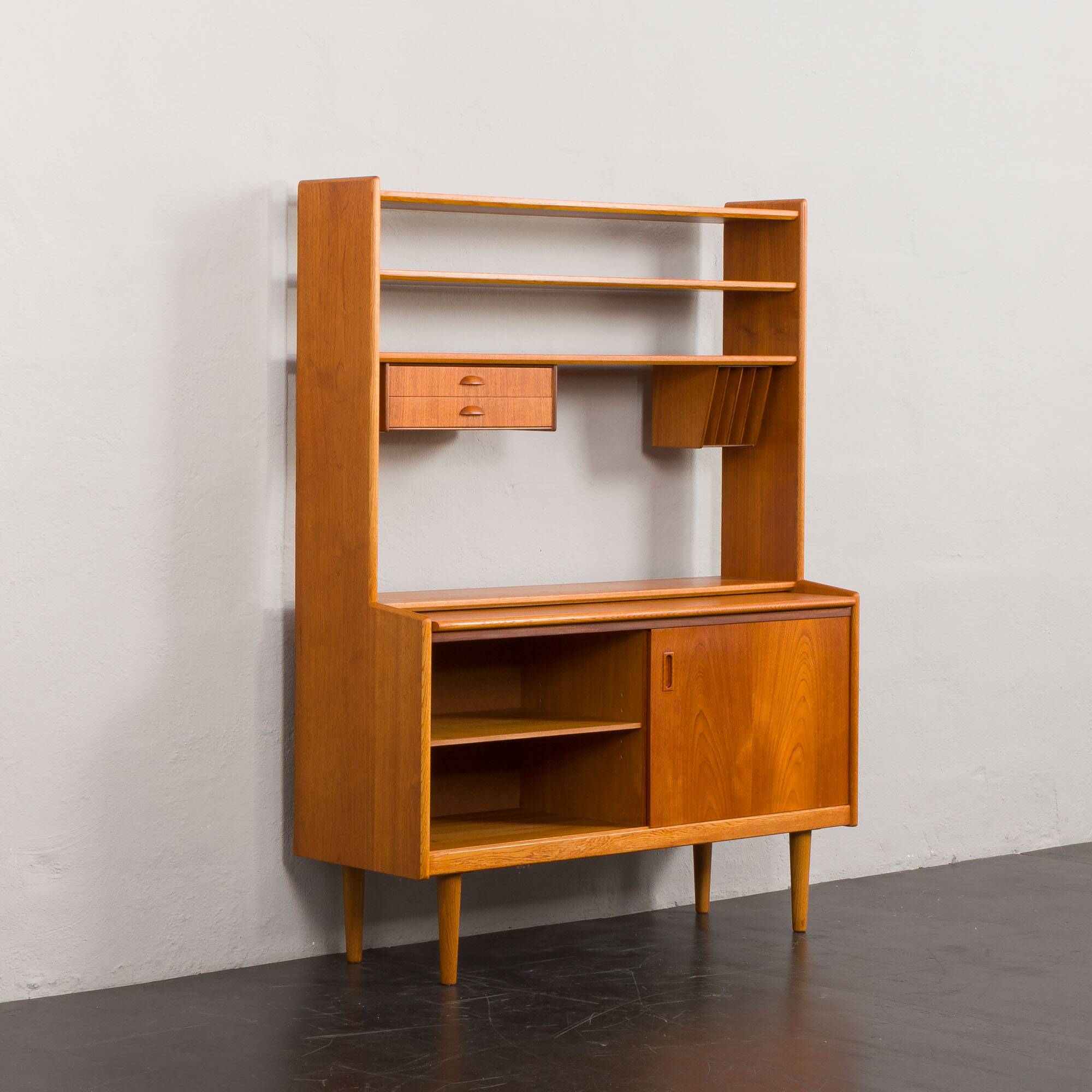 Danish vintage teak bookcase with a hidden desk, 1960s