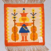 Polish Hand Knotted Square Wall Tapestry ''Musician'' 1960s Poland