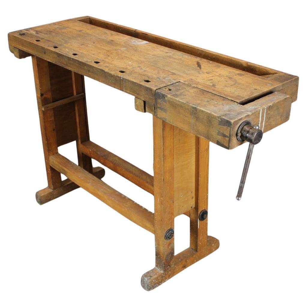 Vintage workbench with vise, Czechoslovakia, 1950s