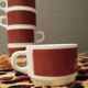 Set of 5 brown/white Negresco coffee cups, in opal glass from Arcopal, 1970