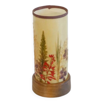 Lampe scandinave en bois et resine decor floral 1960