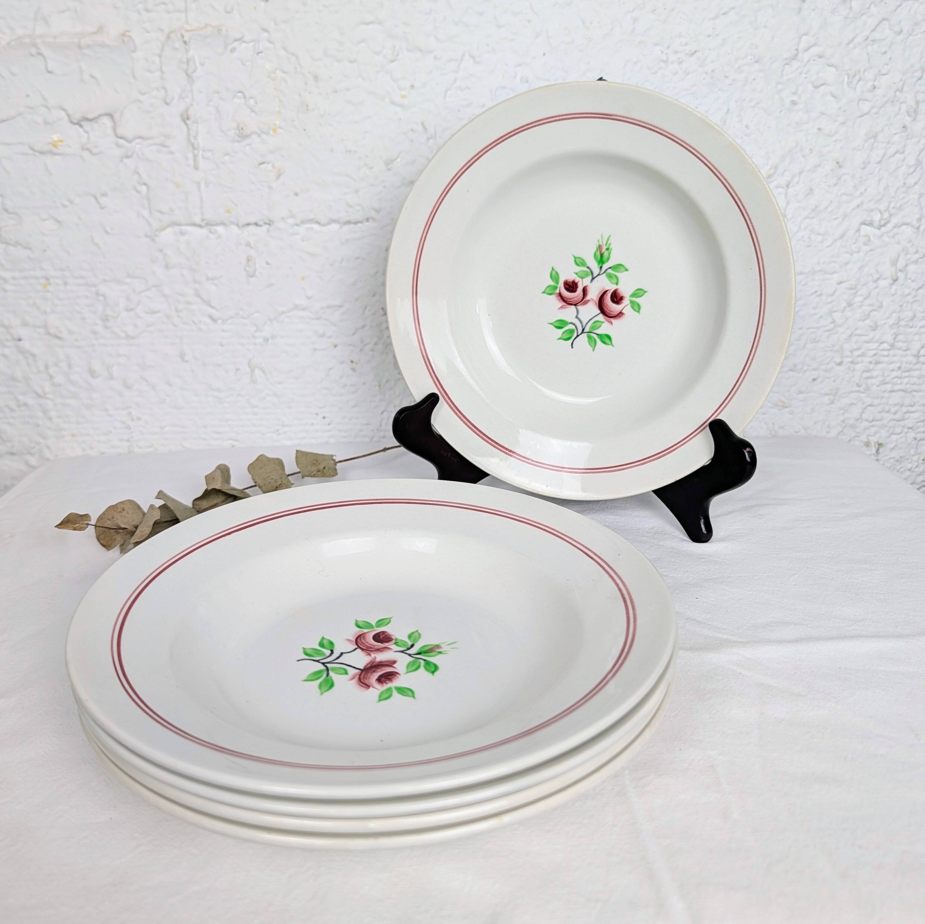 5 assiettes creuses Moulin des Loups Orchies - Deux Roses