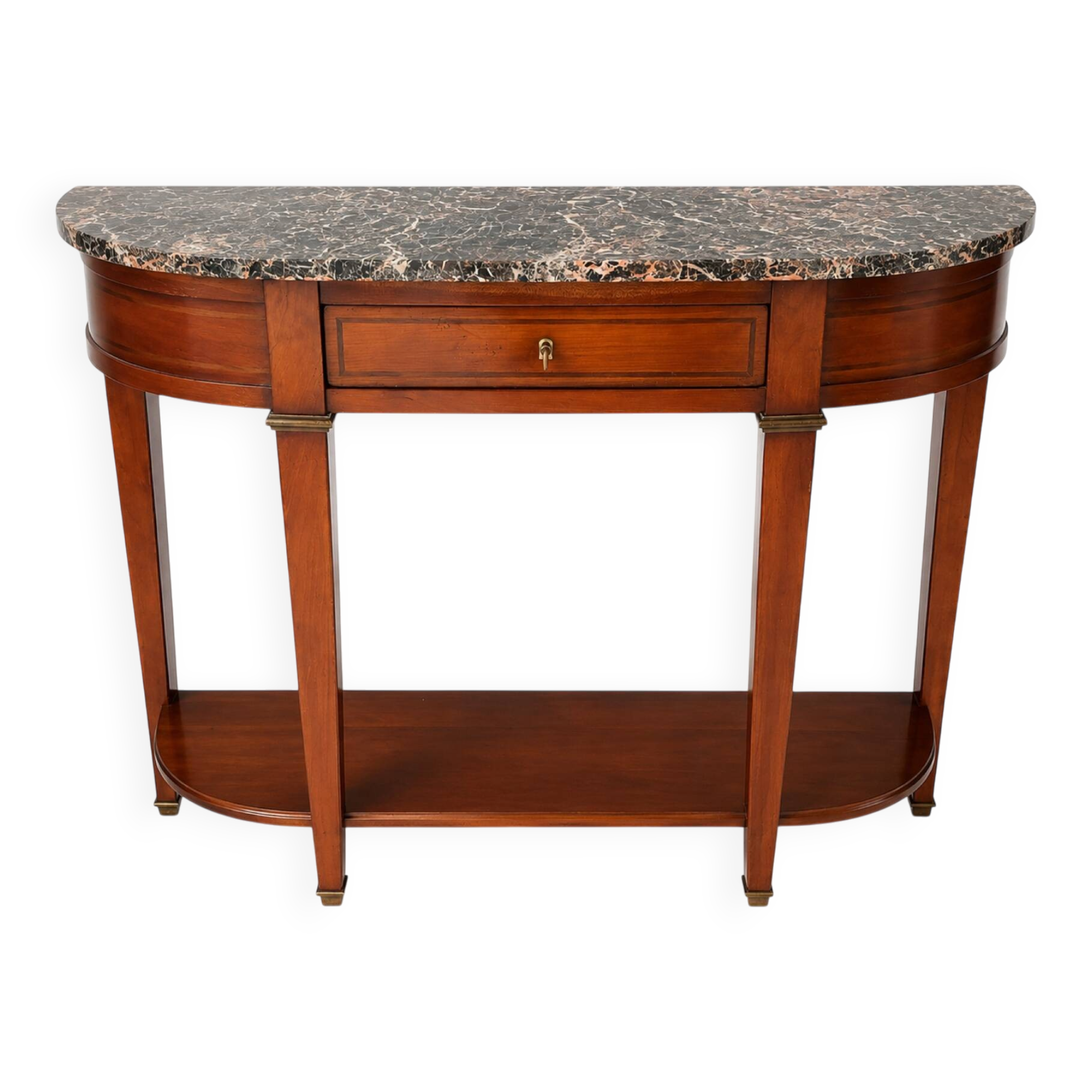 Console demi-lune style Directoire/Louis XVI en merisier et marbre