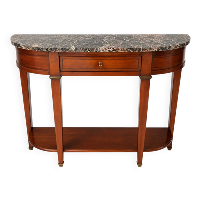 Console demi-lune style Directoire/Louis XVI en merisier et marbre