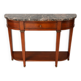 Console half-moon style Directoire/Louis XVI in cherry wood and marble.