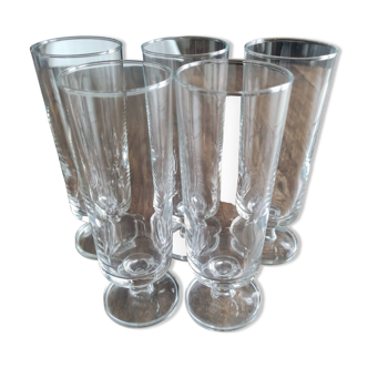 Set of 5 vintage Luminarc champagne flutes, transparent Sweden model