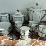 Coffee set, tea 1925, art deco, union céramique, uc, limoges, 8 cups, 8 subcups, teapot