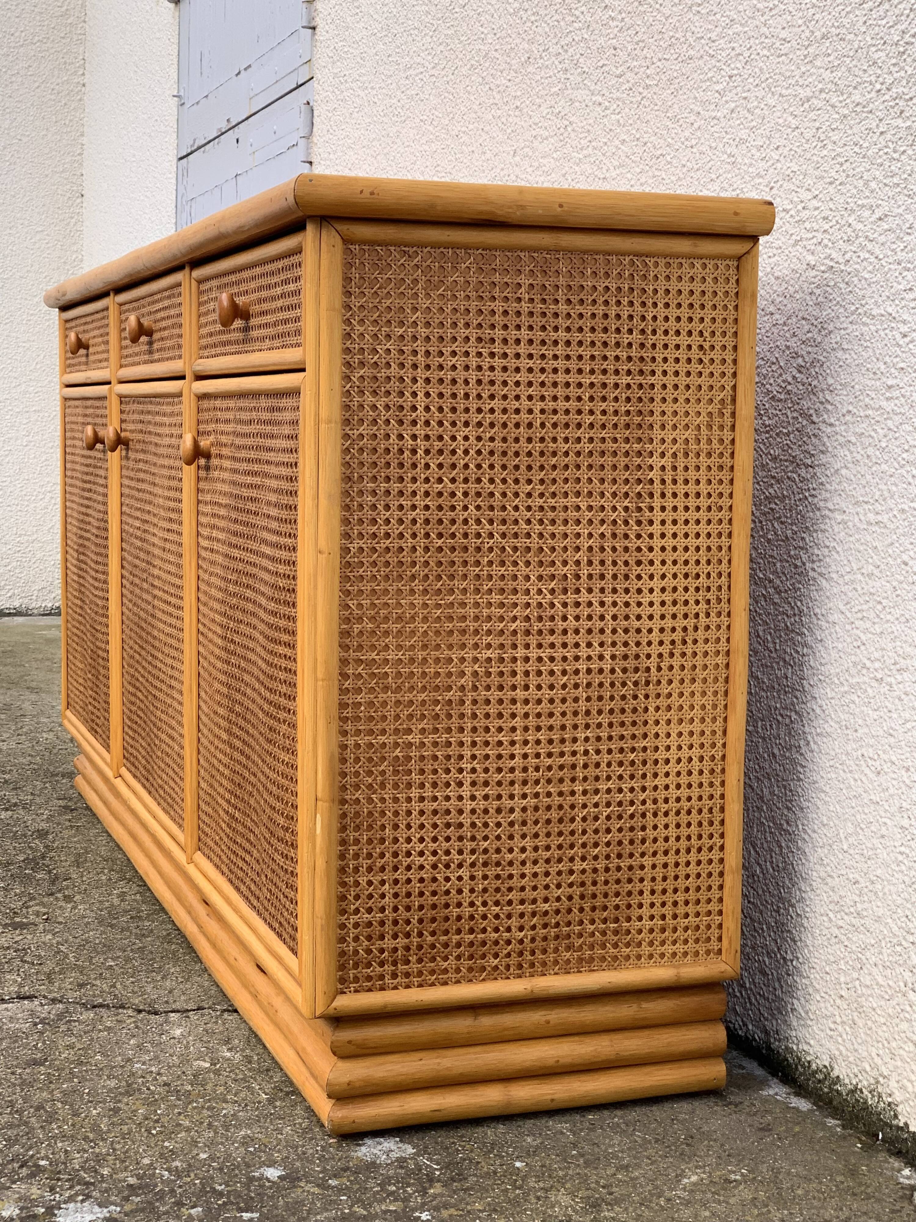 Vintage buffet in bamboo and cannage 1970