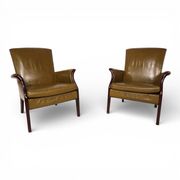 Set of two moss green Froxfield leather armchairs by Parker Knoll, 1960