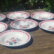 Lot of seven old soup plates from the 40s/50s decorated with roses