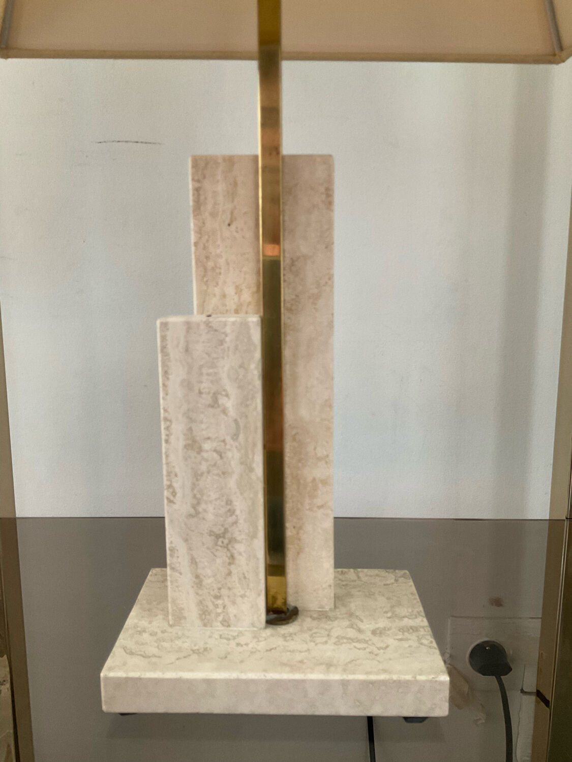 Travertine and brass lamp from the 70s