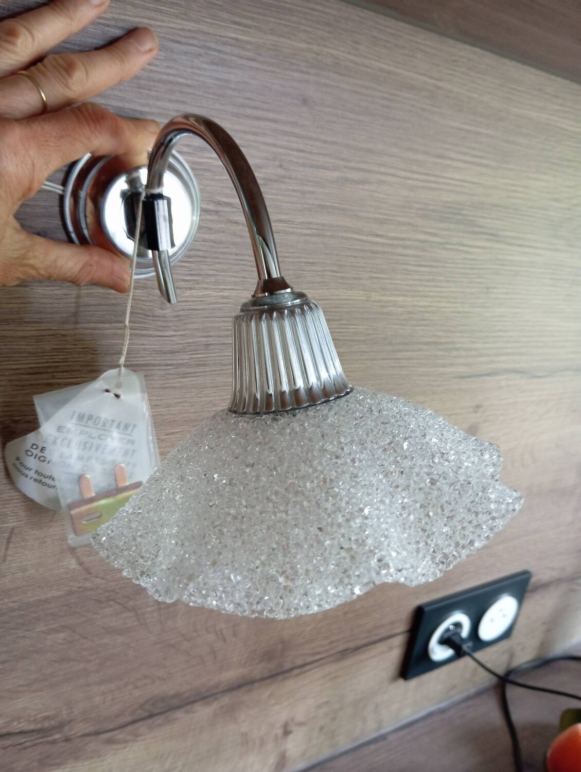 Vintage silver metal wall light and perpex corolla