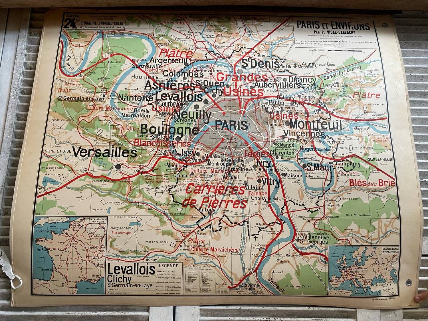 Old School Map School PARIS & Surrounding Areas Numbers 24 & 24bis Vintage