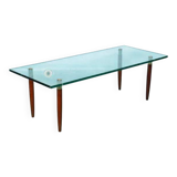 Vintage coffee table glass teak brass, mid-century coffee table.